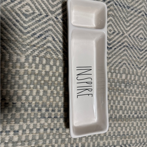 Rae Dunn "INSPIRE" Divided Dish 2 Section Tray Ivory - Picture 2 of 3